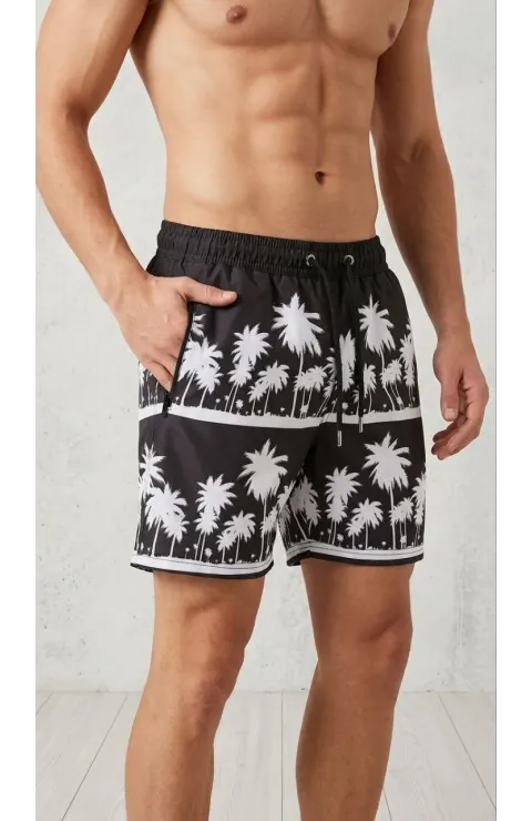 Erkek Deniz Şortu Fermuarlı Cepli File Astarlı Hızlı Kuruyan Premium - Siyah