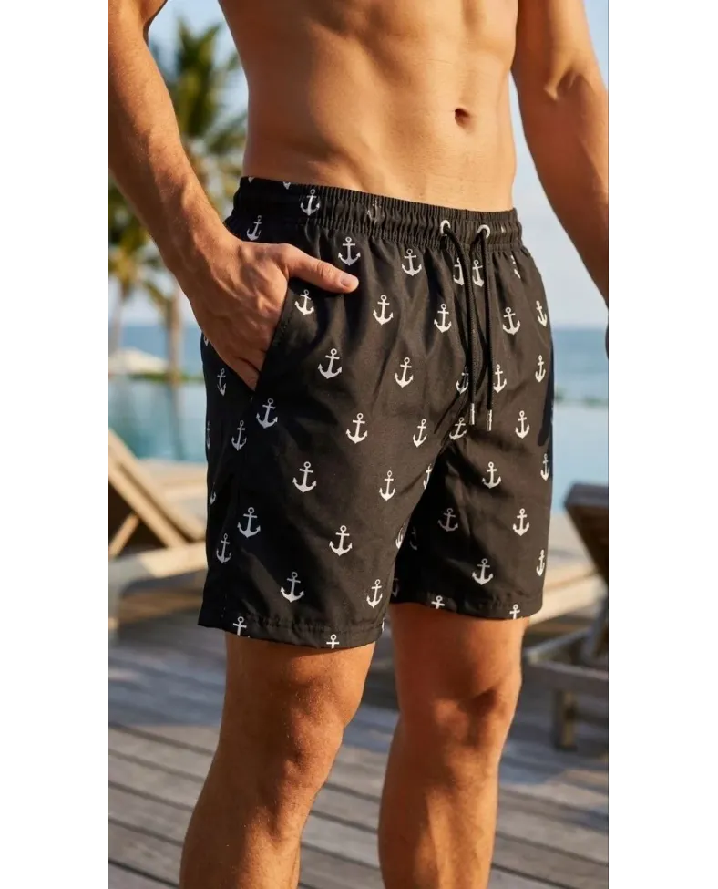 Erkek Deniz Şortu Fermuarlı Cepli File Astarlı Hızlı Kuruyan Premium - Siyah Somersan Giyim | Kadın, Erkek ve Çocuk Moda