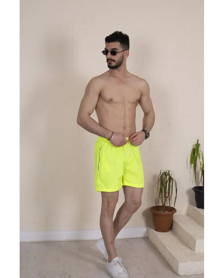 Erkek Deniz Şortu Fermuarlı Cepli File Astarlı - Neon Yeşili Somersan Giyim | Kadın, Erkek ve Çocuk Moda
