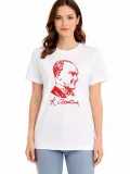 Kadın Atatürk Baskılı Tişört Kısa Kollu Bisiklet Yaka T-Shirt - Beyaz