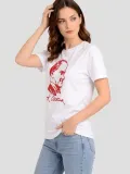 Kadın Atatürk Baskılı Tişört Kısa Kollu Bisiklet Yaka T-Shirt - Beyaz