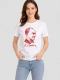 Kadın Atatürk Baskılı Tişört Kısa Kollu Bisiklet Yaka T-Shirt - Beyaz