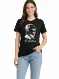 Kadın Atatürk Baskılı Tişört Kısa Kollu Bisiklet Yaka T-Shirt - Siyah
