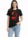 Kadın Atatürk Baskılı Tişört Kısa Kollu Bisiklet Yaka T-Shirt - Siyah