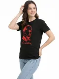 Kadın Atatürk Baskılı Tişört Kısa Kollu Bisiklet Yaka T-Shirt - Siyah