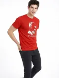Erkek Atatürk Baskılı Tişört Kısa Kollu Bisiklet Yaka T-Shirt - Kırmızı