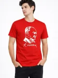 Erkek Atatürk Baskılı Tişört Kısa Kollu Bisiklet Yaka T-Shirt - Kırmızı