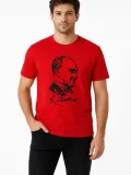 Erkek Atatürk Baskılı Tişört Kısa Kollu Bisiklet Yaka T-Shirt - Kırmızı