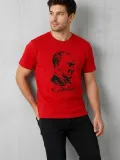 Erkek Atatürk Baskılı Tişört Kısa Kollu Bisiklet Yaka T-Shirt - Kırmızı