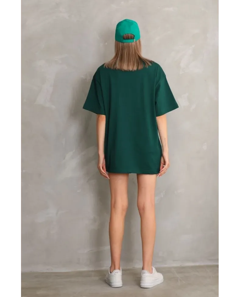 Kadın Regular Fit Tişört Bisiklet Yaka Yazlık Kısa Kol Basıc T-Shirt - Yeşil