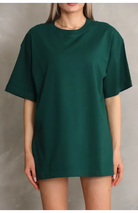 Kadın Regular Fit Tişört Bisiklet Yaka Yazlık Kısa Kol Basıc T-Shirt - Yeşil