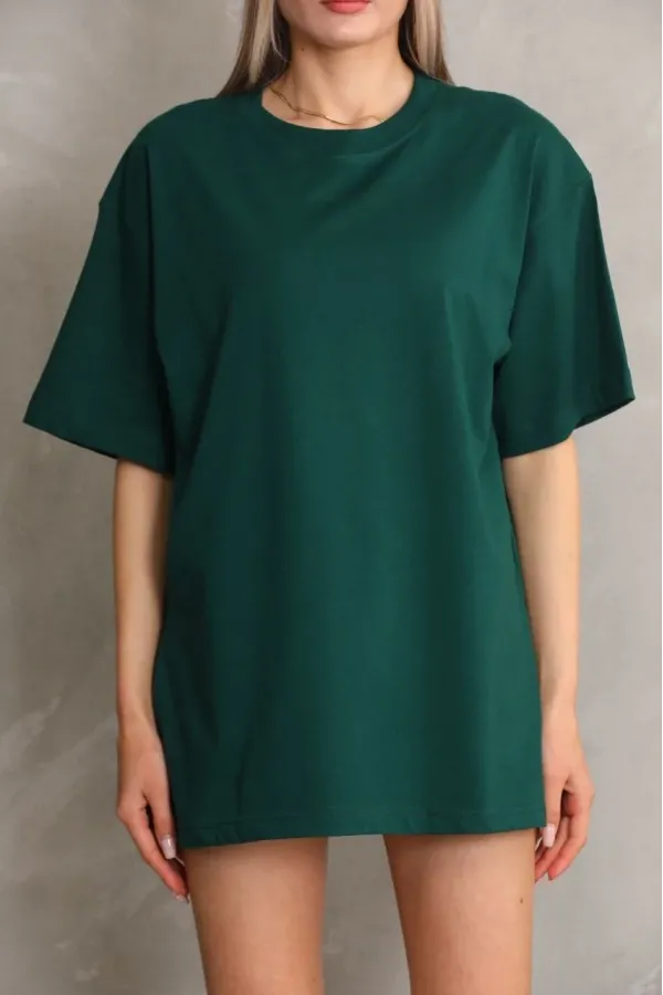 Kadın Regular Fit Tişört Bisiklet Yaka Yazlık Kısa Kol Basıc T-Shirt - Yeşil