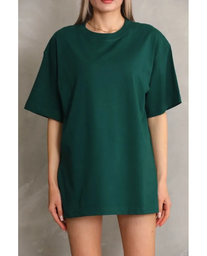 Kadın Regular Fit Tişört Bisiklet Yaka Yazlık Kısa Kol Basıc T-Shirt - Yeşil