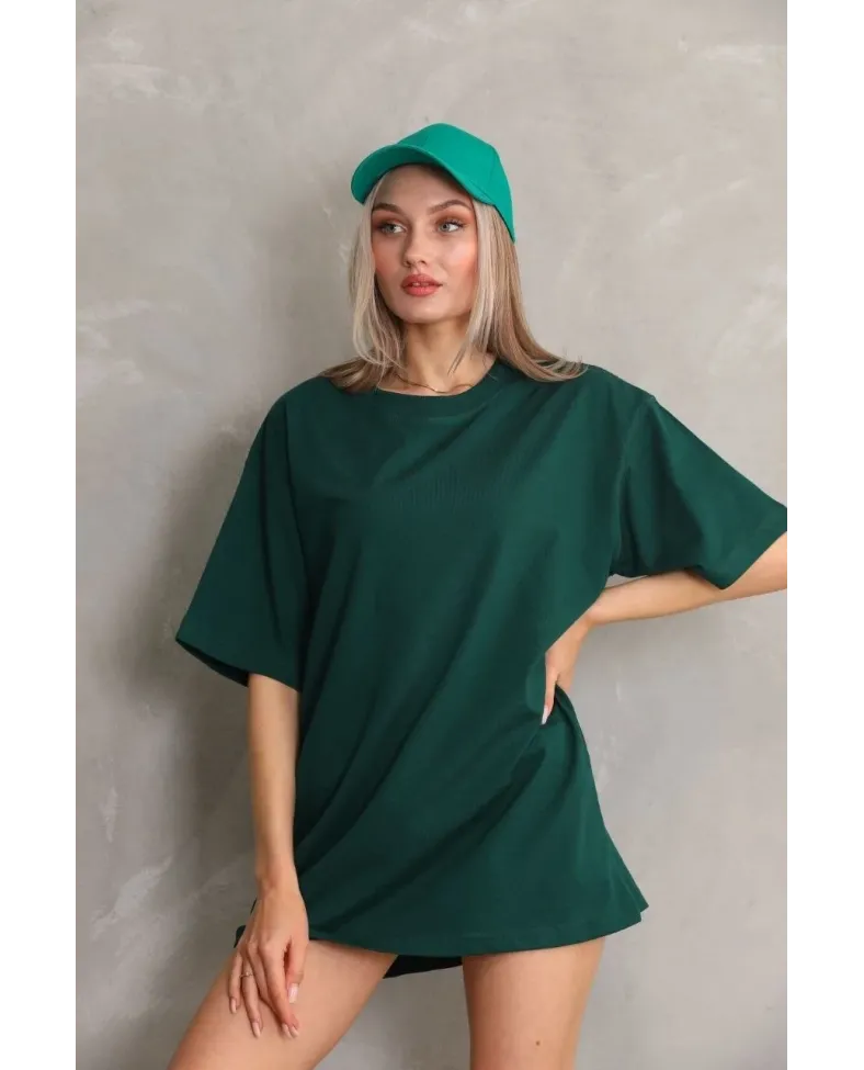 Kadın Regular Fit Tişört Bisiklet Yaka Yazlık Kısa Kol Basıc T-Shirt - Yeşil