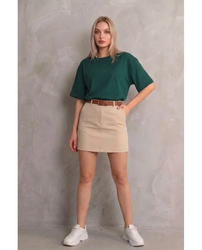 Kadın Regular Fit Tişört Bisiklet Yaka Yazlık Kısa Kol Basıc T-Shirt - Yeşil