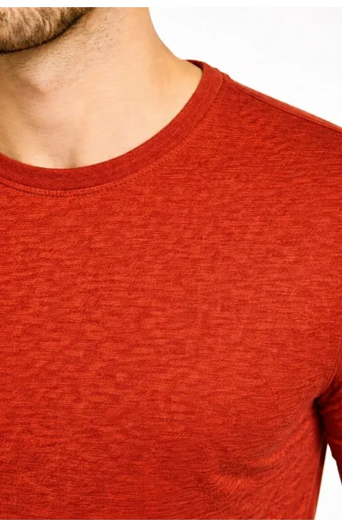 Erkek Flam Kumaş Melanj Dokulu Regular Fit Tişört Bisiklet Yaka Yazlık T-Shirt - Kiremit