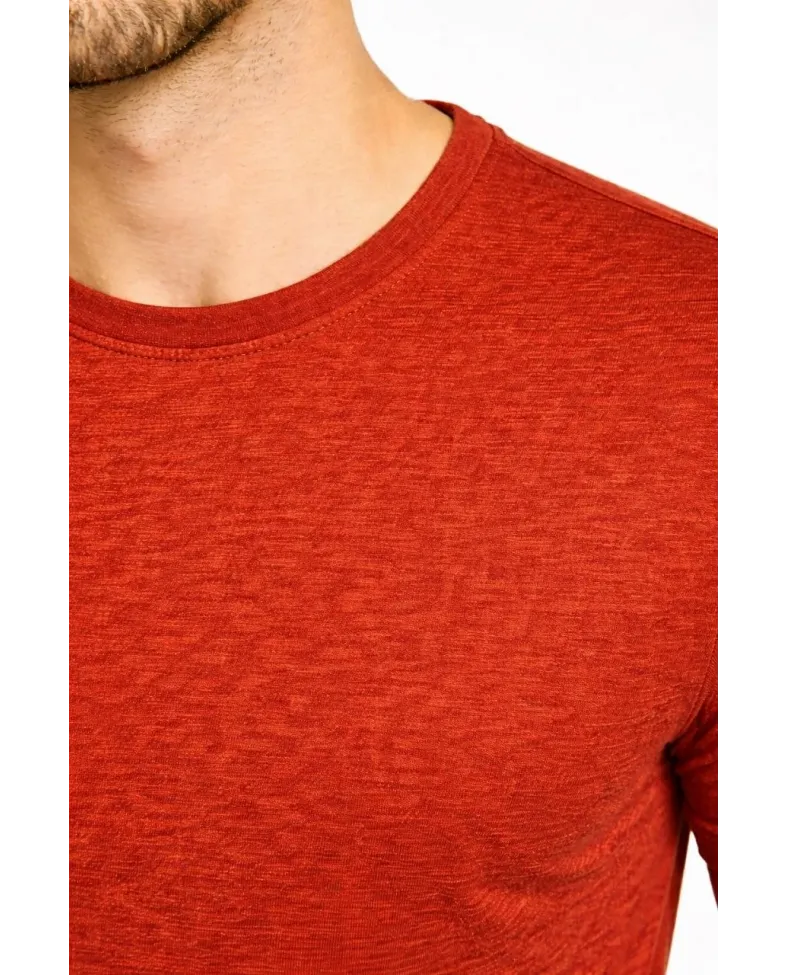 Erkek Flam Kumaş Melanj Dokulu Regular Fit Tişört Bisiklet Yaka Yazlık T-Shirt - Kiremit