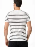 Erkek Çizgili Yazlık Triko T-Shirt Slim Fit Dar Kesim Body Bisiklet Yaka - Beyaz