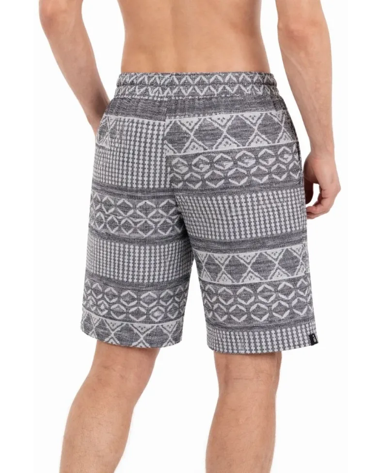 Erkek Etnik Desenli Dokuma Şort Lastikli Bel Bağcıklı Cepli Yazlık - Gri