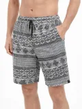 Erkek Etnik Desenli Dokuma Şort Lastikli Bel Bağcıklı Cepli Yazlık - Gri