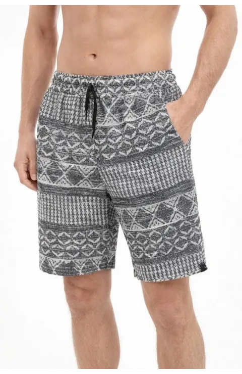 Erkek Etnik Desenli Dokuma Şort Lastikli Bel Bağcıklı Cepli Yazlık - Gri
