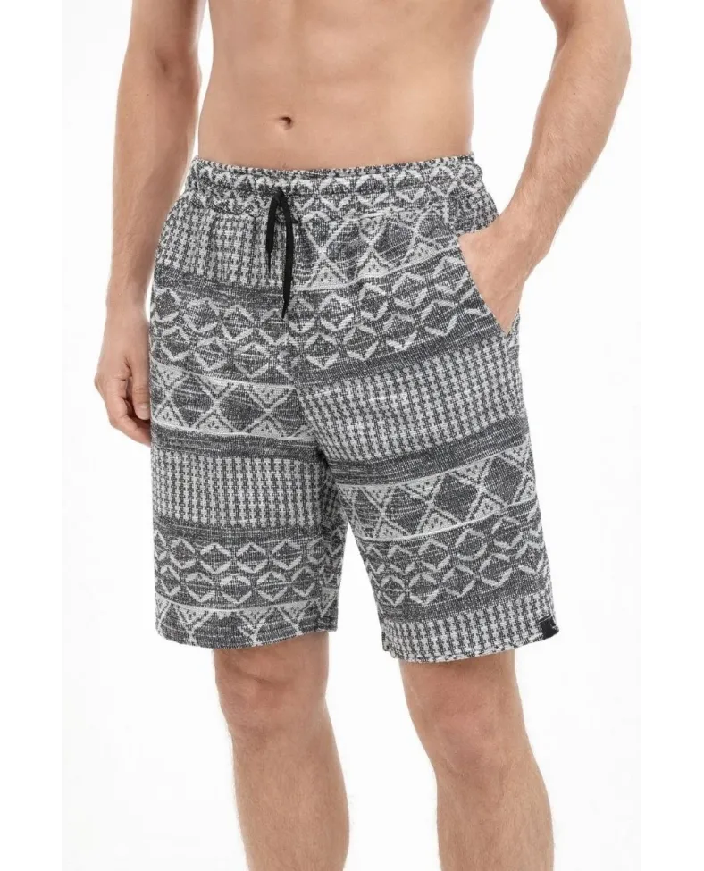 Erkek Etnik Desenli Dokuma Şort Lastikli Bel Bağcıklı Cepli Yazlık - Gri