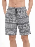 Erkek Etnik Desenli Dokuma Şort Lastikli Bel Bağcıklı Cepli Yazlık - Gri