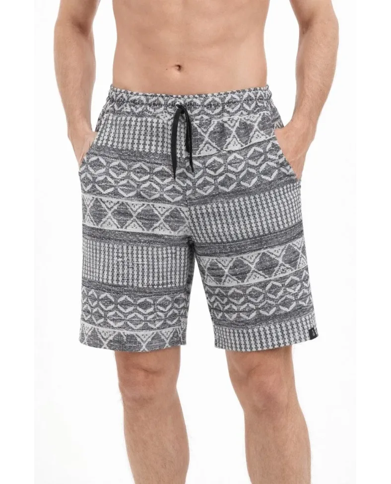 Erkek Etnik Desenli Dokuma Şort Lastikli Bel Bağcıklı Cepli Yazlık - Gri