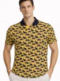 Erkek Pike Kumaş Polo Yaka Palmiye Desenli Tişört Kısa Kol Yazlık T-Shirt - Sarı