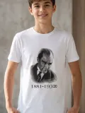 Erkek Çocuk Atatürk Baskılı Tişört Kısa Kollu Bisiklet Yaka T-Shirt - Beyaz