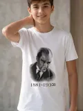 Erkek Çocuk Atatürk Baskılı Tişört Kısa Kollu Bisiklet Yaka T-Shirt - Beyaz