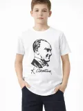 Erkek Çocuk Atatürk Baskılı Tişört Kısa Kollu Bisiklet Yaka T-Shirt - Beyaz