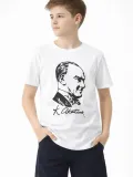Erkek Çocuk Atatürk Baskılı Tişört Kısa Kollu Bisiklet Yaka T-Shirt - Beyaz
