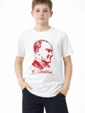 Erkek Çocuk Atatürk Baskılı Tişört Kısa Kollu Bisiklet Yaka T-Shirt - Beyaz
