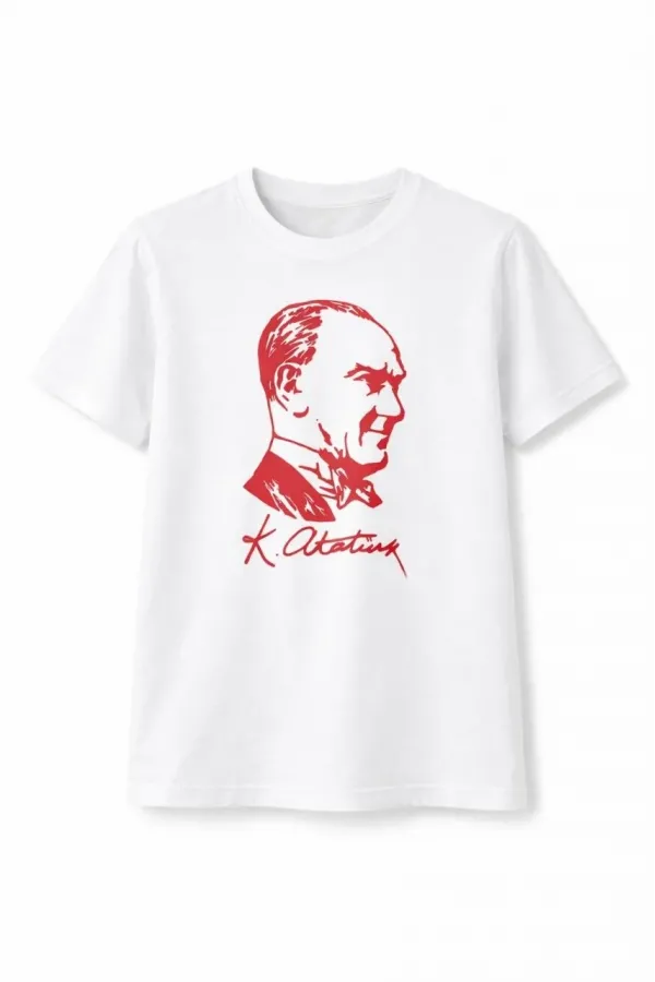 Erkek Çocuk Atatürk Baskılı Tişört Kısa Kollu Bisiklet Yaka T-Shirt - Beyaz