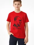 Erkek Çocuk Atatürk Baskılı Tişört Kısa Kollu Bisiklet Yaka T-Shirt - Kırmızı
