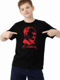 Erkek Çocuk Atatürk Baskılı Tişört Kısa Kollu Bisiklet Yaka T-Shirt - Siyah