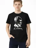 Erkek Çocuk Atatürk Baskılı Tişört Kısa Kollu Bisiklet Yaka T-Shirt - Siyah