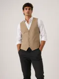 Erkek 6 Cepli Yelek İç Astarlı Sağ Sol İç Cepli Slim Fit Günlük Şık - Bej