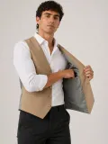 Erkek 6 Cepli Yelek İç Astarlı Sağ Sol İç Cepli Slim Fit Günlük Şık - Bej