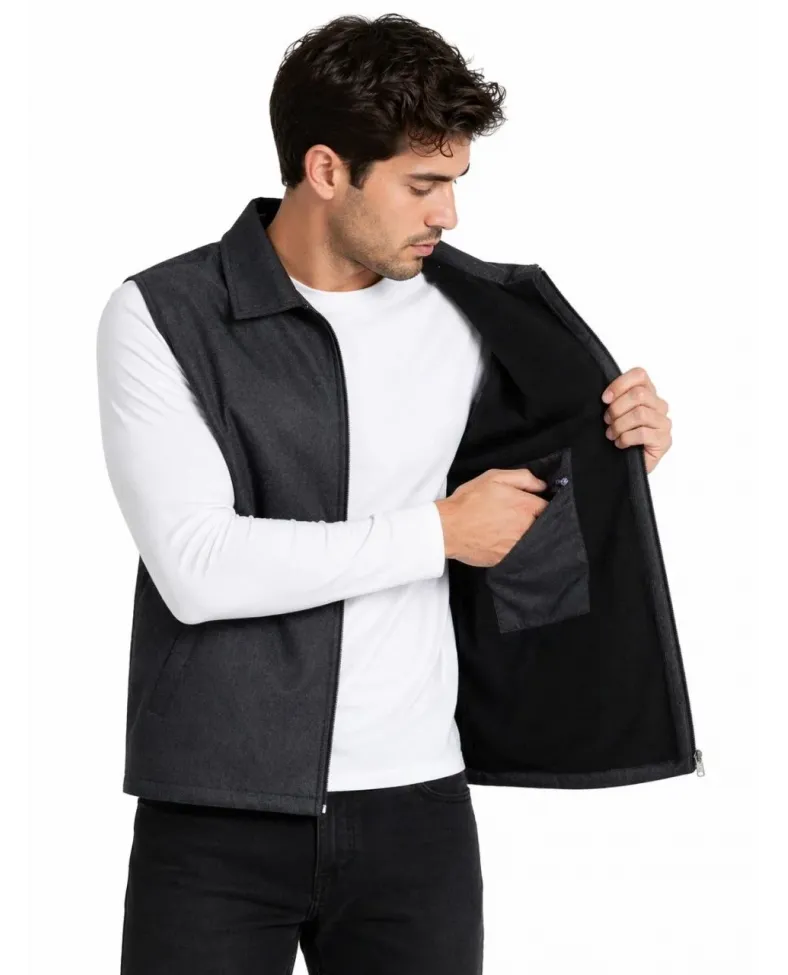 Erkek Fermuarlı Yelek 4 Cepli (İç Cepli) İç Astarlı Günlük Rahat Kalıp - Antrasit