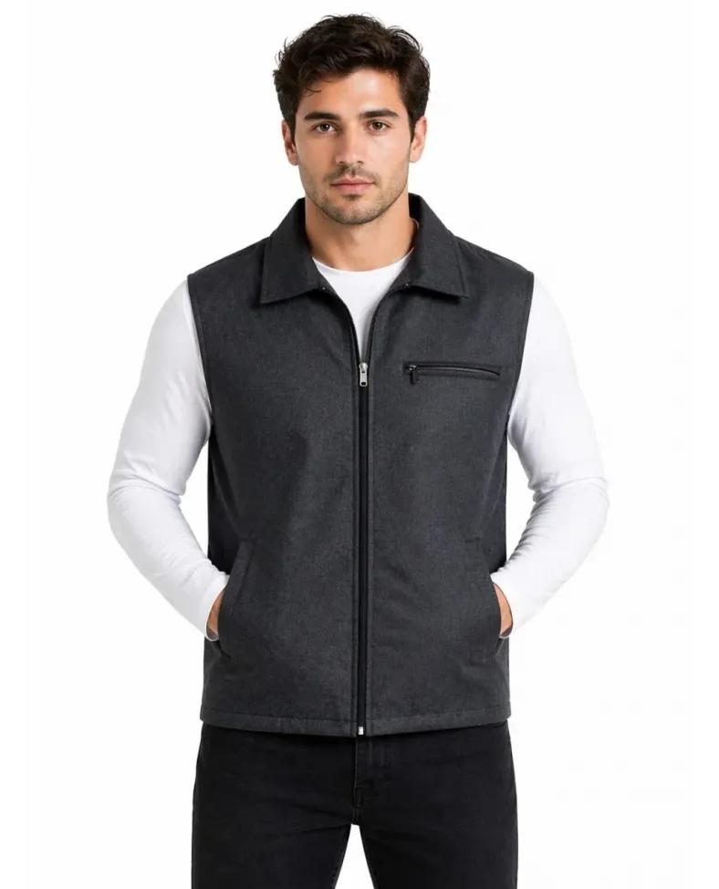 Erkek Fermuarlı Yelek 4 Cepli (İç Cepli) İç Astarlı Günlük Rahat Kalıp - Antrasit