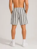 Erkek Çizgili Yazlık Şort Dokuma Kumaş Lastikli Bel Cepli Rahat Kesim - Ekru