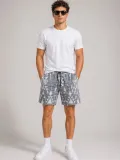 Erkek Desenli Dokuma Yazlık Şort Lastikli Bel Bağcıklı Rahat Kesim - Gri