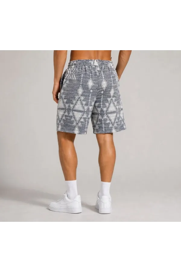 Erkek Desenli Dokuma Yazlık Şort Lastikli Bel Bağcıklı Rahat Kesim - Gri