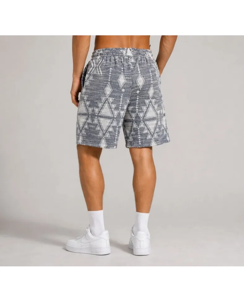 Erkek Desenli Dokuma Yazlık Şort Lastikli Bel Bağcıklı Rahat Kesim - Gri