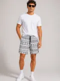 Erkek Dokuma Etnik Desenli Şort Lastikli Bel Bağcıklı Cepli Yazlık Rahat - Gri