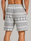 Erkek Dokuma Etnik Desenli Şort Lastikli Bel Bağcıklı Cepli Yazlık Rahat - Gri
