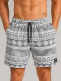 Erkek Dokuma Etnik Desenli Şort Lastikli Bel Bağcıklı Cepli Yazlık Rahat - Gri