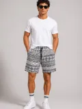 Erkek Dokuma Etnik Desenli Şort Lastikli Bel Bağcıklı Cepli Yazlık Rahat - Gri